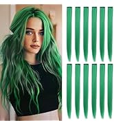 Fcysws 12 Stück 55cm Grüne Haarsträhnen Farbige Haarverlängerungen Clip in/on für Mädchen und Fra...