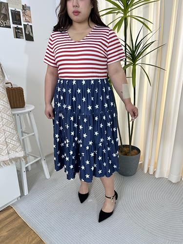 Image of RITERA Plus Size Dresses for Curvy Women Summer Spring Womens Dress V Neck Short Sleeve Casual Dress with Pockets XL-5XL