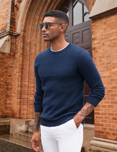 Coofandy Mens Pull Over Sweater 2024 Fall Winter Business Casual Basic Work Sweater Light Weight Soft Slim Ft Dressy Sweater Dark Navy Blue Small thumb #1