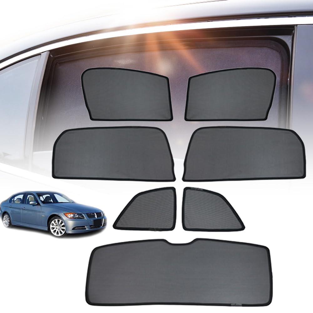 Parasol Coche para Ventana Lateral, para BMW 3 Series E90 2005-2012, Parasol Delantero y Trasero, Bloquear Mosquitos UV Succión Magnética Malla de Nailon Negro,1 Set of 7 Pieces