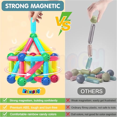 Image of Kidology Magnetic Building Blocks Toys | Playing Stacking Game Magnetic Sticks & Balls for Kids Toy | Magnet Construction Build Kit Preschool Learning Educational Toys 3D Puzzle (64 Pieces)