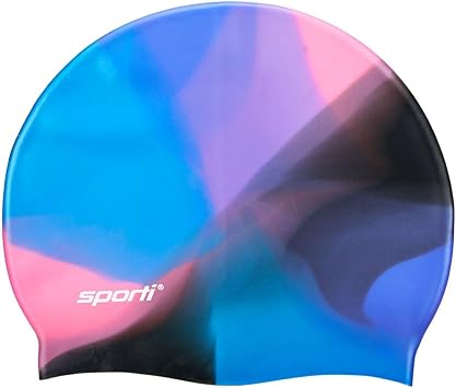 Sporti Silicone Swim Cap Graphic Design with Dimension Height 7.6" Opening 7.5", Swimming Cap Non Slip, Easy Wear and Removal