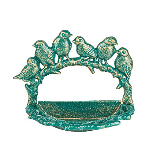 Sungmor Vogelfutterstation aus Gusseisen, Wandhalterung, kleine Wildvögel, Wasserfutterstation, Garten, Hinterhof, Terrasse, Vintage-Dekoration, grüne Vogeltränke, Schüssel für den Außenbereich