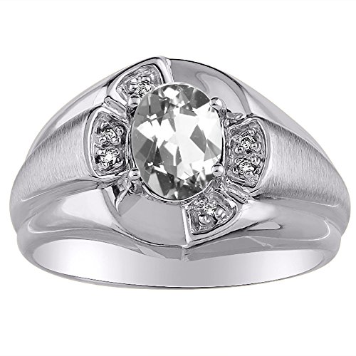 Bague en argent sterling raffiné avec topaze blanche et diamants étincelants