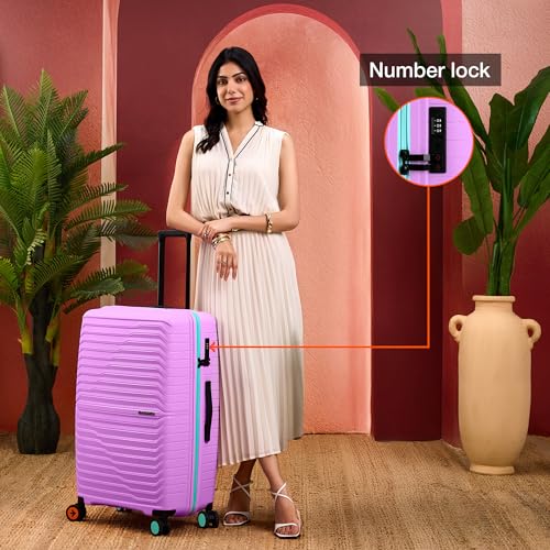 Image of Nasher Miles Cairo Hard-Sided Polypropylene Check-in Luggage 28 inch | 75cm | 8 Wheels Large Trolley Bag for Travel | Suitcase (Purple & Blue)