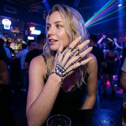 Image of Via Mazzini Alloy Punk Bikers Bones Style Long Full Fingers Ring With Bracelet For Men And Women (Ring0810) Free Size