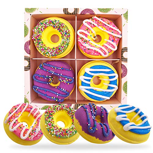 Bombes de Bain - XCSW Boules de Bain Bombe de Bain Enfant, Boules de Bain Effervescent, Coffret Bain, Cadeau Noel Femme Anniversaire de Mariage, Saint Valentin, Fête des mères (4pcs Beignets) Cover