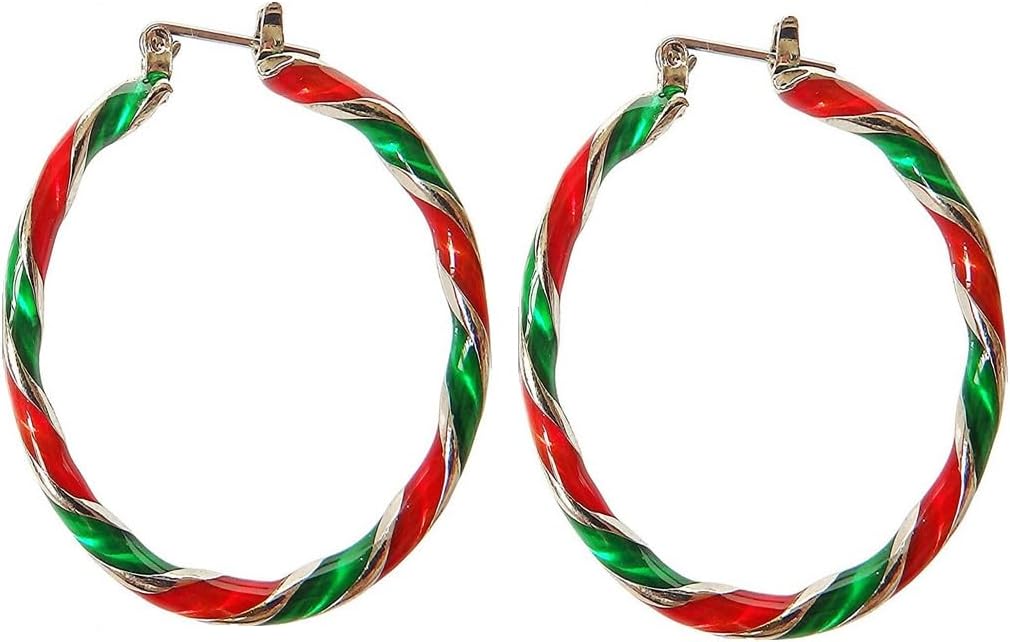 PingyongchangChristmas Hoop Earrings for Women Teen Girls Dainty Wreath Twist Dangle Earrings Red Green Colorful Huggie Christmas Earring Gifts Party Holiday Gifts New Year Best Friend Daughter