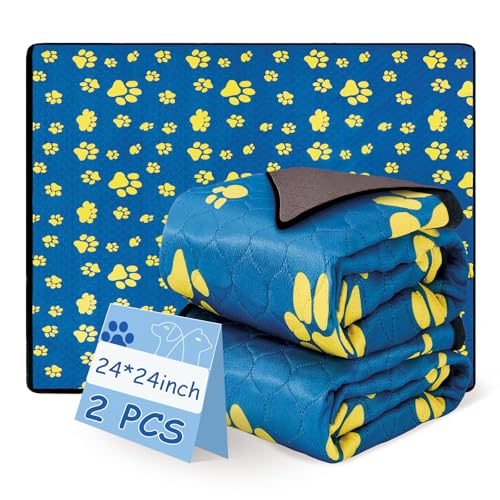 Image of Washable Pee Pads for Dogs 24x24 Inch (2 Pack) - Thick Heavy Absorbent Reusable Pet Training Pads, Leakage & Non-Slip for Puppy Playpen /Crate /Potty, Spliceable, Machine Washable, Blue