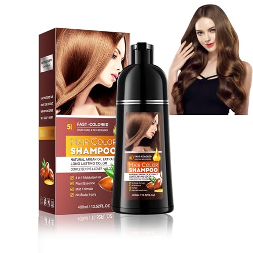 Shampoing Colorant,Shampoing Colorant Chatain,Shampoo Coloring Cheveux 3 En 1,Teinture Capillaire Naturelle InstantanéE,Couverture 100% Des Cheveux Blancs,Facile à Utiliser à La Maison,400 Ml