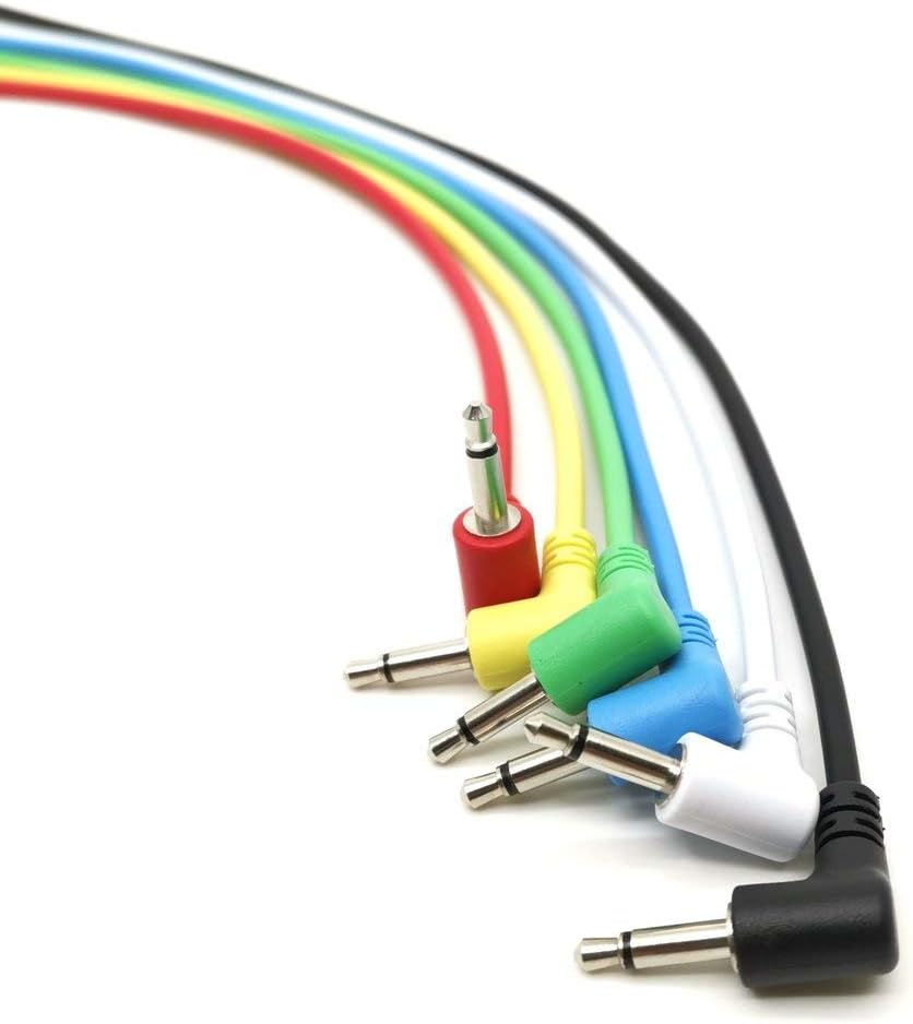 ExcelValley6A-Pack - Right Angle Mono Modular Patch Cables - 3.5mm 1/8" Eurorack Synthesizer [30 cm - 12"]