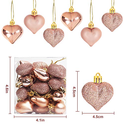 24Pcs Rose Gold Valentine's Day Heart Shaped Ornaments - Valentines Heart Decorations - Heart Shaped Baubles Ornaments For Home Tree - Romantic Valentine's Day Hanging Decorations #TOP1