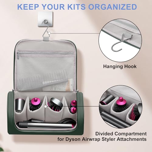Image of Hair Dryer Travel Case, Portable Hairdryer Storage Bag with Hanging Hook, Waterproof Hair Dryers Organizer Bags, Hairdryers Carrying Cases Compatible with Dyson Airwrap and Accessories (Green)