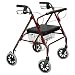 Drive Medical Heavy Duty Bariatric Walker Rollator with Large Padded Seat, Red