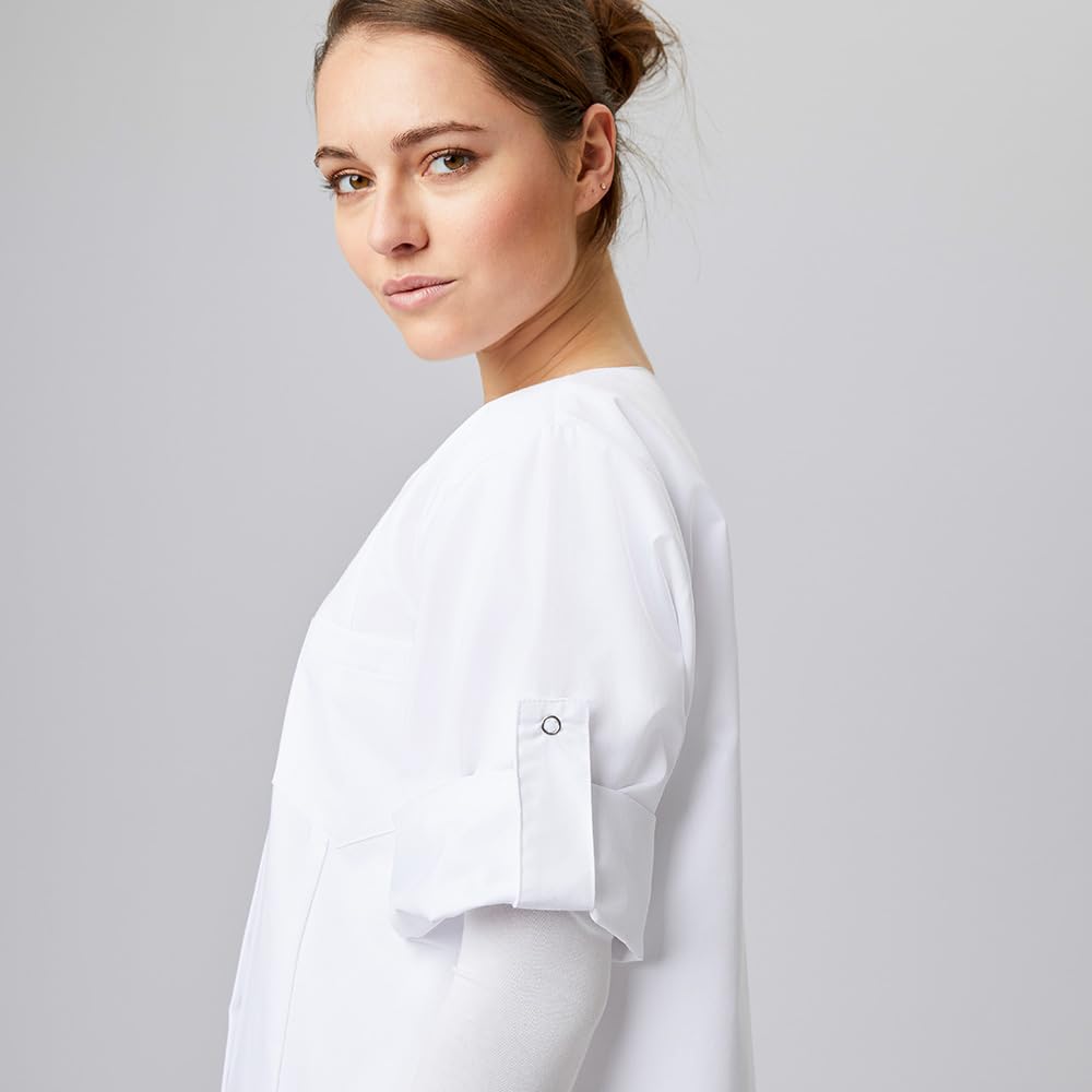 EXNER Bata de laboratorio para mujer, manga larga, cuello en V, mezcla de algodón