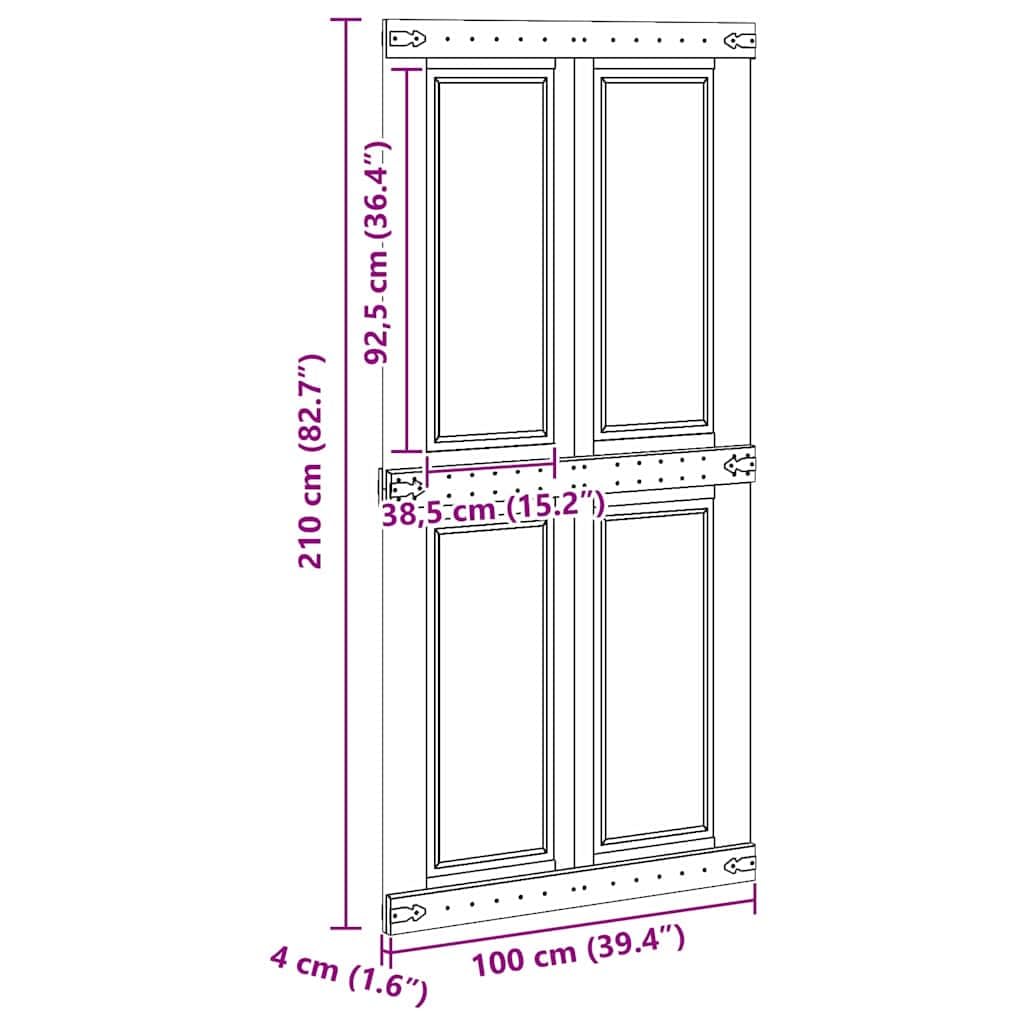 vidaXL Porta del fienile Corona 100 x 210 cm Legno Massello di Pino, Porta scorrevole elegante, design rustico, divisorio interno resistente, salvaspazio e facile da montare