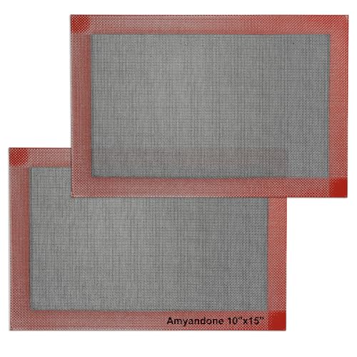 Amyandone Perforated Silicone Baking Mat for Jelly Roll Pan, Non-Stick Eclair Baking Mat for 10 x 15-inch Tray Pan, 2 Pcs Mesh Cookie Sheet Liner for Homemade Bread, Sugar Cookie and Pastry