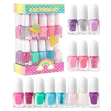 SIMPLE PLEASURES Unicorn Glitter Kids Nail Polish Set for Girls 14 Water-Based Non -Toxic Nail Art Kit - Gift Set for Girls Ages 7-12