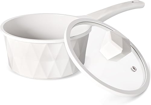 Cacerola antiadherente de cerámica con tapa, olla pequeña de 2 cuartos de galón, diseño de diamante con mango frío, sartenes no tóxicas para cocina,