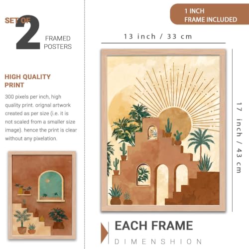 Image of YANVEER Boho Painting for Wall Decoration - Modern Art Wall Decor Framed Painting for Living Room Bedroom - Framed Wall Posters /Paintings with Frame Set of 2 (13X17 inch)