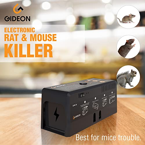 Gideon Rat Trap Electric Mouse & Rat Trap For Homes Indoor & Outdoor Use Pest Control Traps With Humane Shock Chamber & Rechargeable Battery, For Rats, Mice, Chipmunks, Squirrels, Black #TOP5