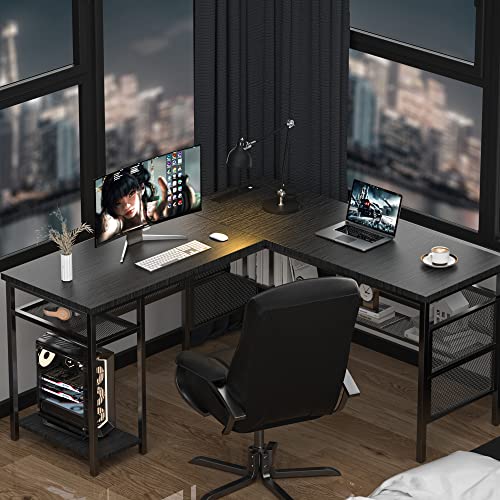 Cozy Eagle L Shaped Home Office Desk With Power Outlets, Corner Computer Desk With Storage Bookshelf, Reversible Gaming Desk With Drawers, Work Desk For Small Space (Gray Oak) #TOP4