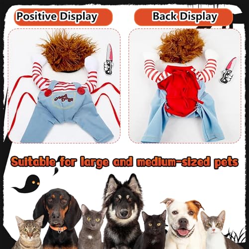 Halloween Kostüme für Hunde, Deadly Doll Verkleidungen für Haustier, Hund Schreckliches Kostüm, Lustige Hund Party Kleidung, Hundekostüm mit Messer Perücke, für Halloween Haustier Cosplay Party