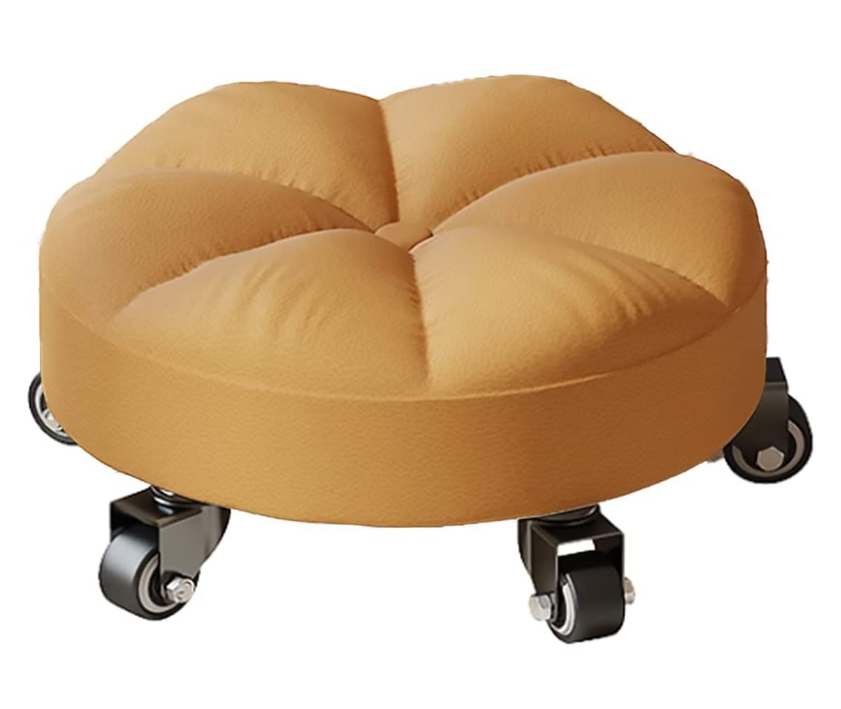 Swivel Rolling Low Stool with 5 Caster Wheels inch Height PU Leather Heavy Duty for Home and Office Modern Comfortable Wheel Chair HeightBrown 14cm(Orange)