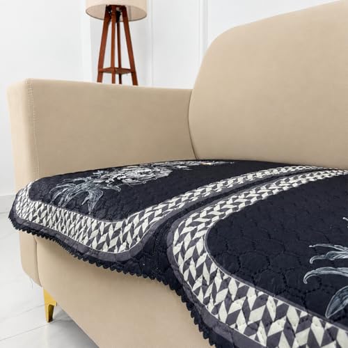 Image of Homerz 'Brooklyn Series' Premium Sofa Cover | Quilted Floral Design | Non-Slip Washable Sofa Protector | Soft Anti Slip Fabric (Ny Grey, 2 Seater, Only Seat Cover)
