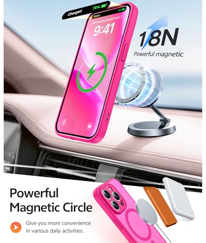 Image of FNTCASE for iPhone 14 Pro Case: [Compatible with Magsafe] Translucent Matte Cases with [Full Camera Protection] [Screen Protector] Military Grade Shockproof Protective Phone Cover - Hot Pink