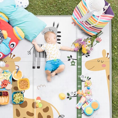 Image of Foldable Baby Play Mat, PIGLOG 0.6in Thick Waterproof Playmats for Babies and Toddlers Kids, Safe Foam Playmat for Tummy Time, 50x50 Playpen Mat, Reversible Portable Baby Floor Mat for Infant, Giraffe