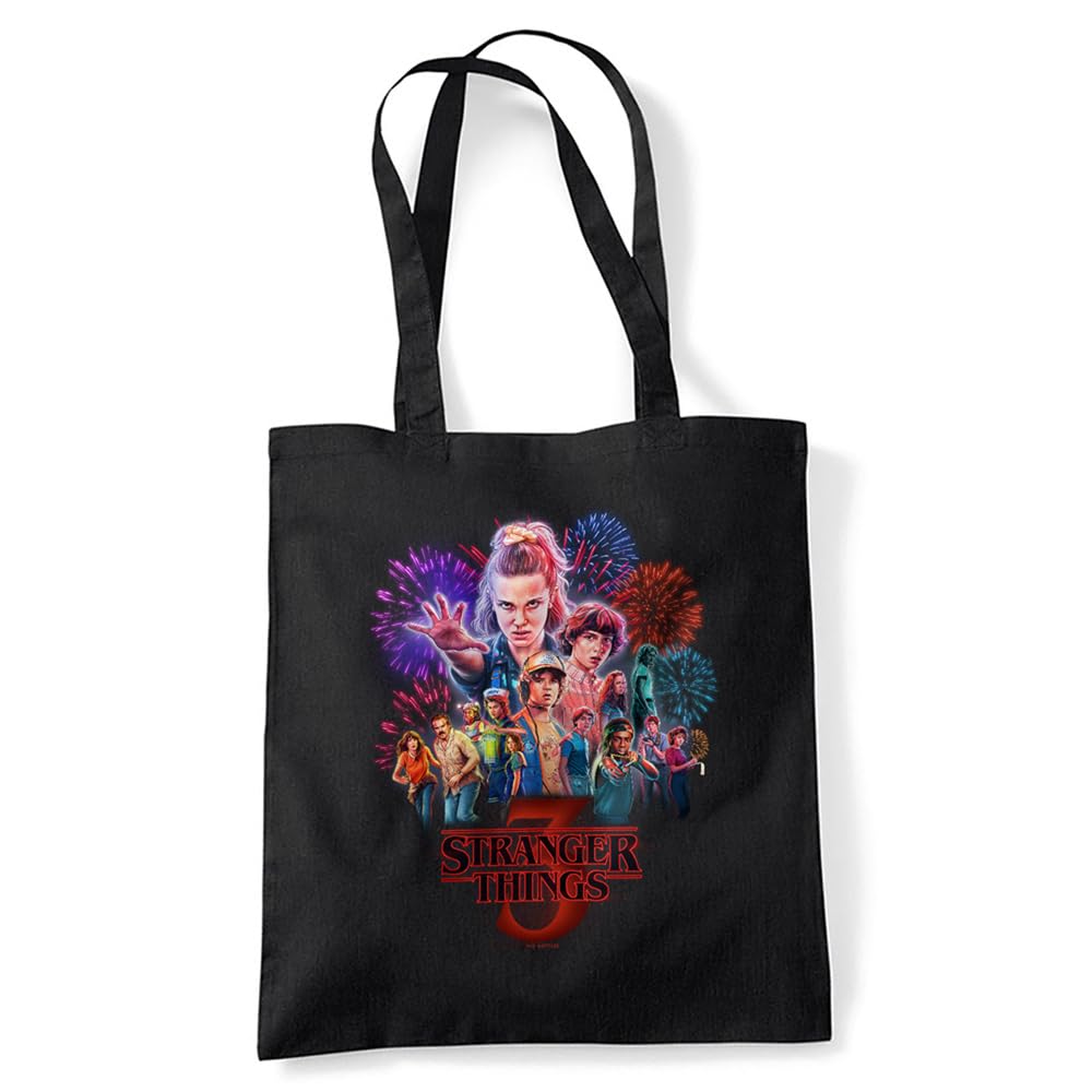 Stranger Things Season Three Poster Grocery Travel Reusable Tote Bag, Black