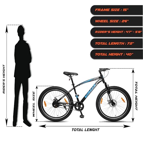 Image of Vaux Blaze 26 inch Cycle for Boys with Dual Disc Brakes, Single Speed MTB Bicycle for Men & Women with Age 12+ Years, with Front Suspension, Steel Frame, Alloy Rims & 26x2.40 Fat Tyres (Black)
