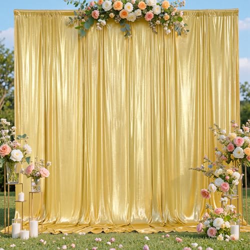 10x12FT Gold Sequin Backdrop Curtain for Party - 2 Panels 5x12FT Wrinkle-Free Shimmer Drapes for Birthday Wedding Christmas Decorations & Photography