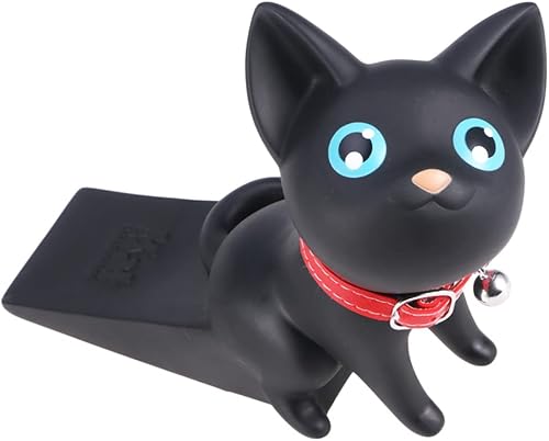 Ciieeo Tope de puerta de animal para puerta, alarma de cuña para puerta, tapón de puerta de gato negro, limitador de enchufe de puerta, sin