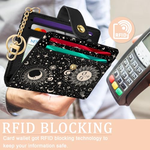 Sun and Moon Rfid Women Wallet, Small Slim Thin Credit Card Wallet, PU Leather Bifold Cash Zipper Coin Pocket ID Window for Female Ladies Teen Girls Girly3
