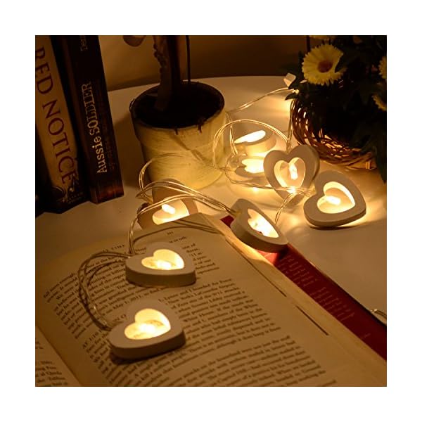 Valentine Heart Fairy Light,Gledto Battery Powered 10 Leds Cute Wood Heart Shapes Romantic LED String Light Festive Lights for Halloween Christmas Birthday Wedding Party (Warm White) - Image 3