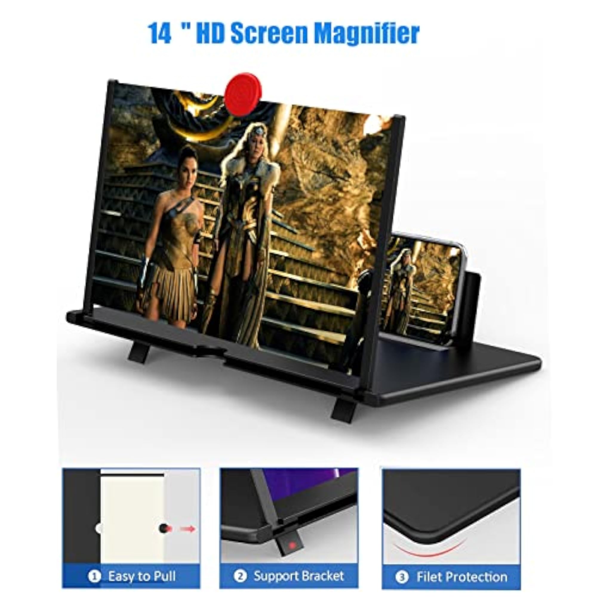 Screen Magnifier for Cell Phone (Black, 14 Inch)