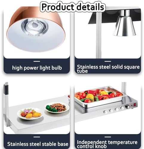 Commercial Food Warmer Lights, Stainless Steel Buffet Heating Lamp for Pizza and Food, Tabletop Heat Lamp for Restaurant Kitchen Catering, Ideal for Parties and Events