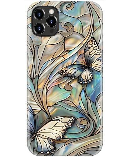 Image of Goodon for iPhone 12 Pro Max Case Cute - Wireless Charging Compatible - Dual-Layer Hard Shell + Silicone Cover - Protective Phone Case with Trendy Designs for Women - Butterflies Blue Gold