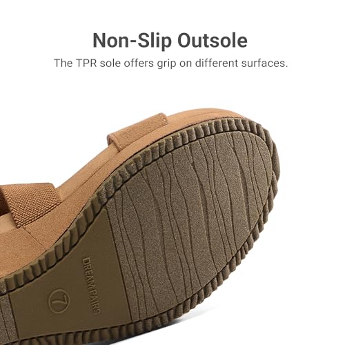 DREAM PAIRS DREAM PAIRS Womens Elastic Ankle Strap Open Toe Platform Wedge Sandals Comfortable Summer Shoes,Size 10,Camel,NINI-3