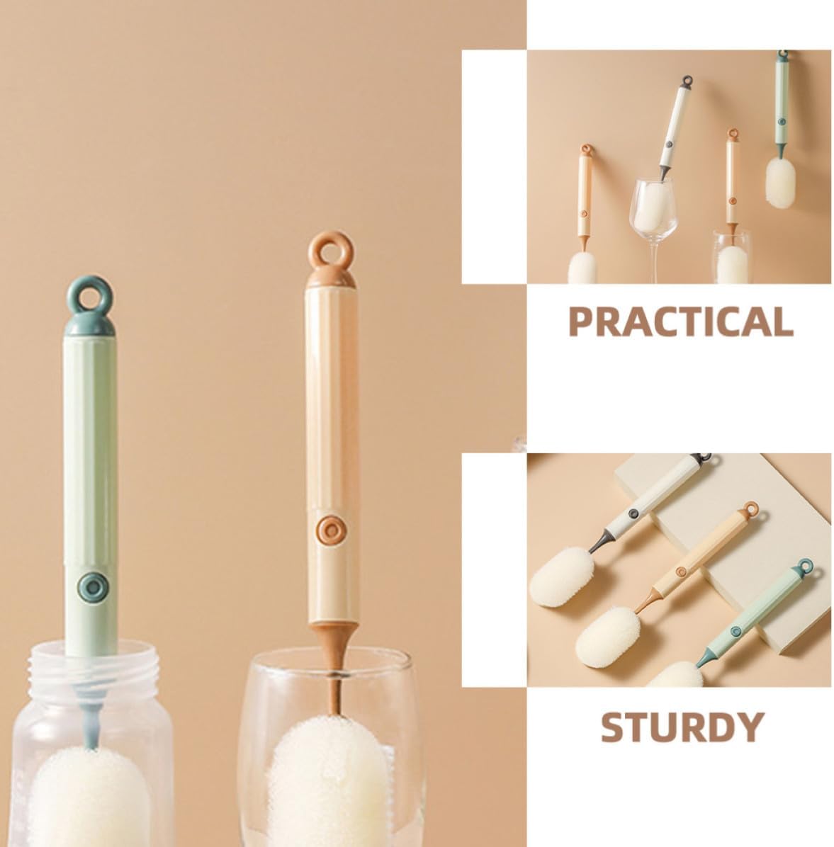 Bottle Cleaning Brush Set Quick and Scratch-Free Cleaning with Long Handle 4pcs Pp and Sponge Material for Glassware and Jugs, for Kitchen and Office Use
