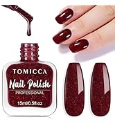 TOMICCA Vernis à ongles rouge pailleté, 15 ml, brillant, séchage rapide, longue durée, pailleté, Abzi...