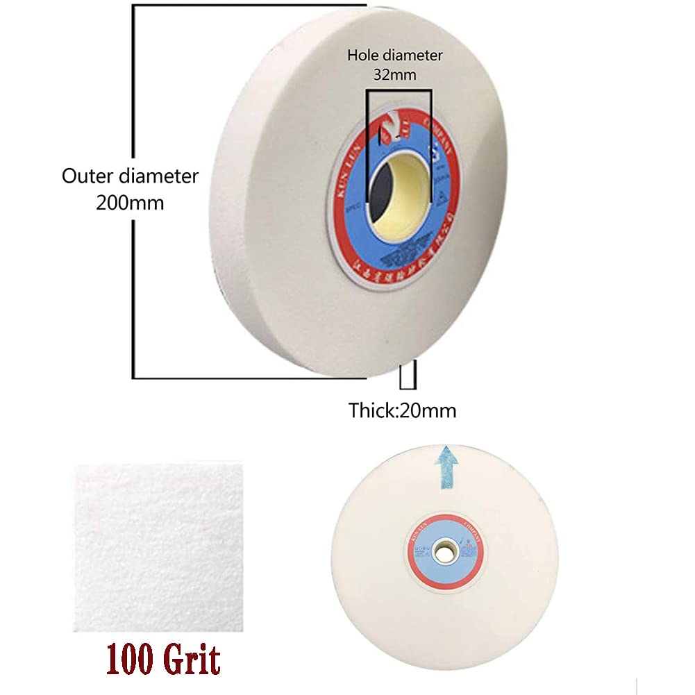Meule en Corindon Blanc - OD : 200 Mm, Diamètre du Trou : 32 Mm, Épaisseur : 20 Mm 1 Pc pour des Applications Telles Que L'acier Ou Les Métaux,100 Grit