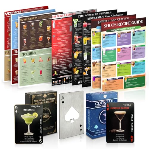 Official Cocktail Cards: Gift Set 120+ Cocktail Drinks, Smoothie Recipes, Mocktails Non-Alcoholic Drinks & Gifts for Mixologists. 1 pk Blue + 1 pk Black Decks + Drink Guides
