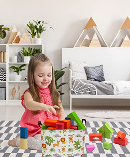 Essme Rectangular Baby Storage Basket,Green Basket,Nursery Storage Bin Organizer With Handles For Jungle Decor,Shelf Basket,Toy Box,Animal Basket.(Jungle Animal) #TOP1