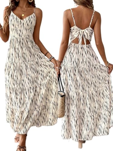 Narecte Women Summer Beach Dresses Maxi Dress Spaghetti Strap Flowy Casual Dress Bohemian Dresses for Vacation & Holiday