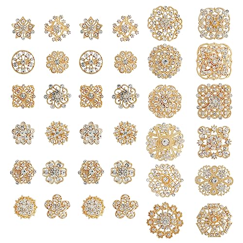 Image of 12 /36 Pieces Wedding Bouquet Brooches for Women Fashion, Rhinestone Bulk Flower Brooch Pins for Crafts