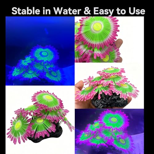 Image of ZtohPyo Glowing Effect Soft Anemone Aquarium Fish Tank Decorations Silicone Glow in The Dark Artificial Ornament Plants for Aquarium Landscape Small /Large Fish Bowl Decor Accessories