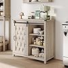 LINSY Kitchen Sideboard Buffet Cabinet Coffee Bar Cabinet with Storage Farmhouse Storage Cabinet with Sliding Barn Door and Adjustable Shelves for Dining Room Kitchen Hallway Living Room Gray